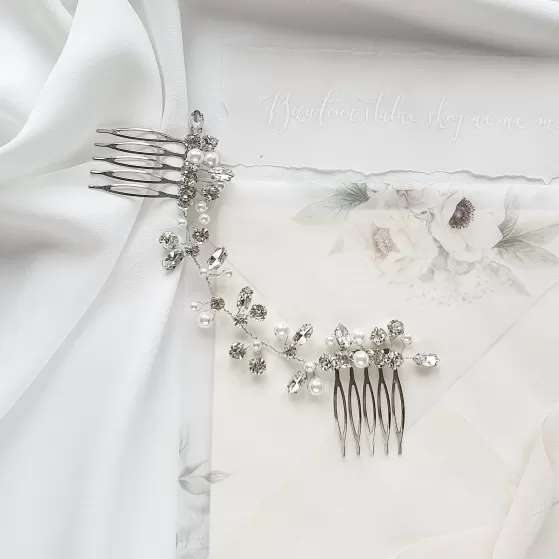Kryształowa gałązka ślubna z perłami - 15 cm - zdjęcie 1