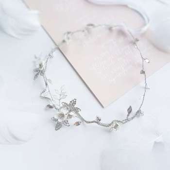Florine - srebrna kwiatowa opaska ślubna - zdjęcie 1