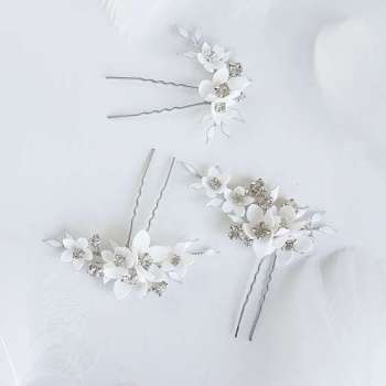 Flowerly II -  srebrne kokówki ślubne z kwiatami - zdjęcie 1
