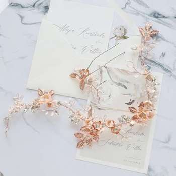 Flora Rose Gold - biżuteryjny wianek ślubny - zdjęcie 1