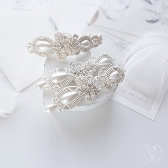 Smukłe kolczyki ślubne sutasz ivory z perłami - zdjęcie 1