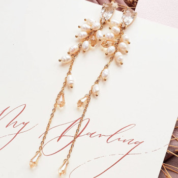 Espana Chains Long - długie kolczyki ślubne perłowe gronka - zdjęcie 1