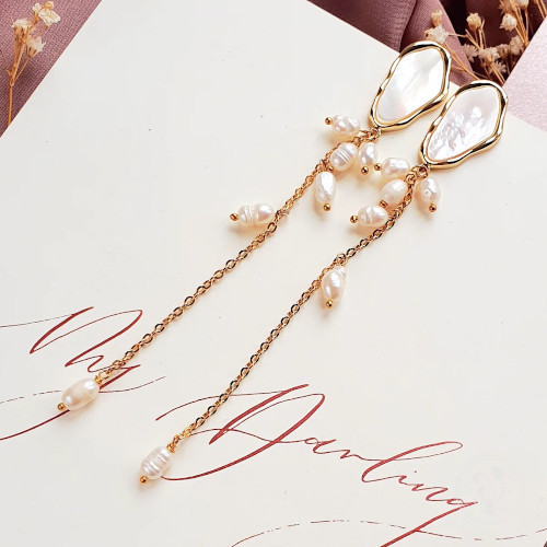 Espana Chains Long Pearls - długie kolczyki ślubne z perłami - zdjęcie 1