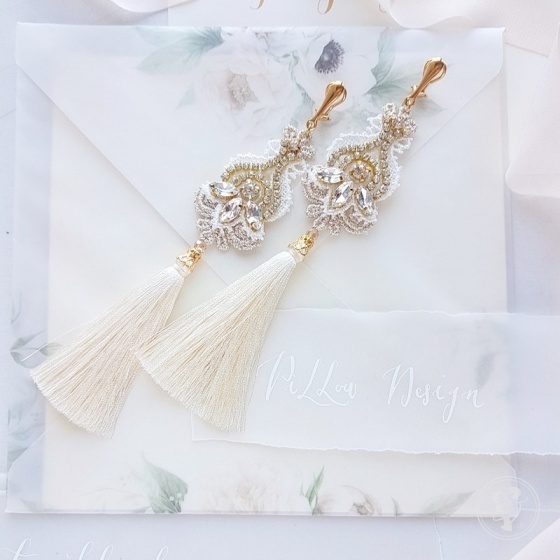 Amelia Long Tassel Line Gold - klipsy ślubne z chwostami - zdjęcie 1