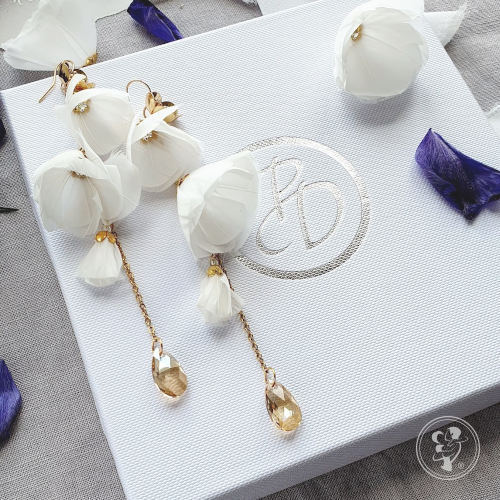 Długie kolczyki ślubne boho z piórkami - Bells Mini - zdjęcie 1
