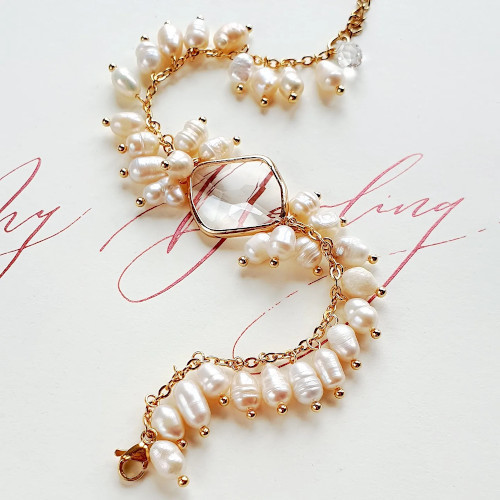 Espana - bransoletka ślubna z perłami i kryształem - zdjęcie 1