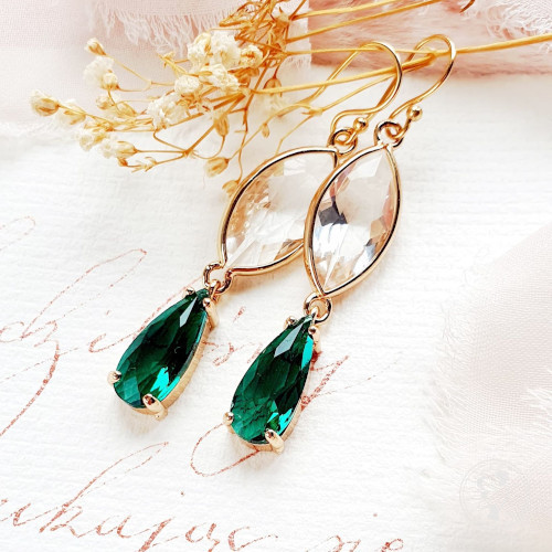 Etherica Crystal Emerald - zielone kolczyki ślubne - zdjęcie 1