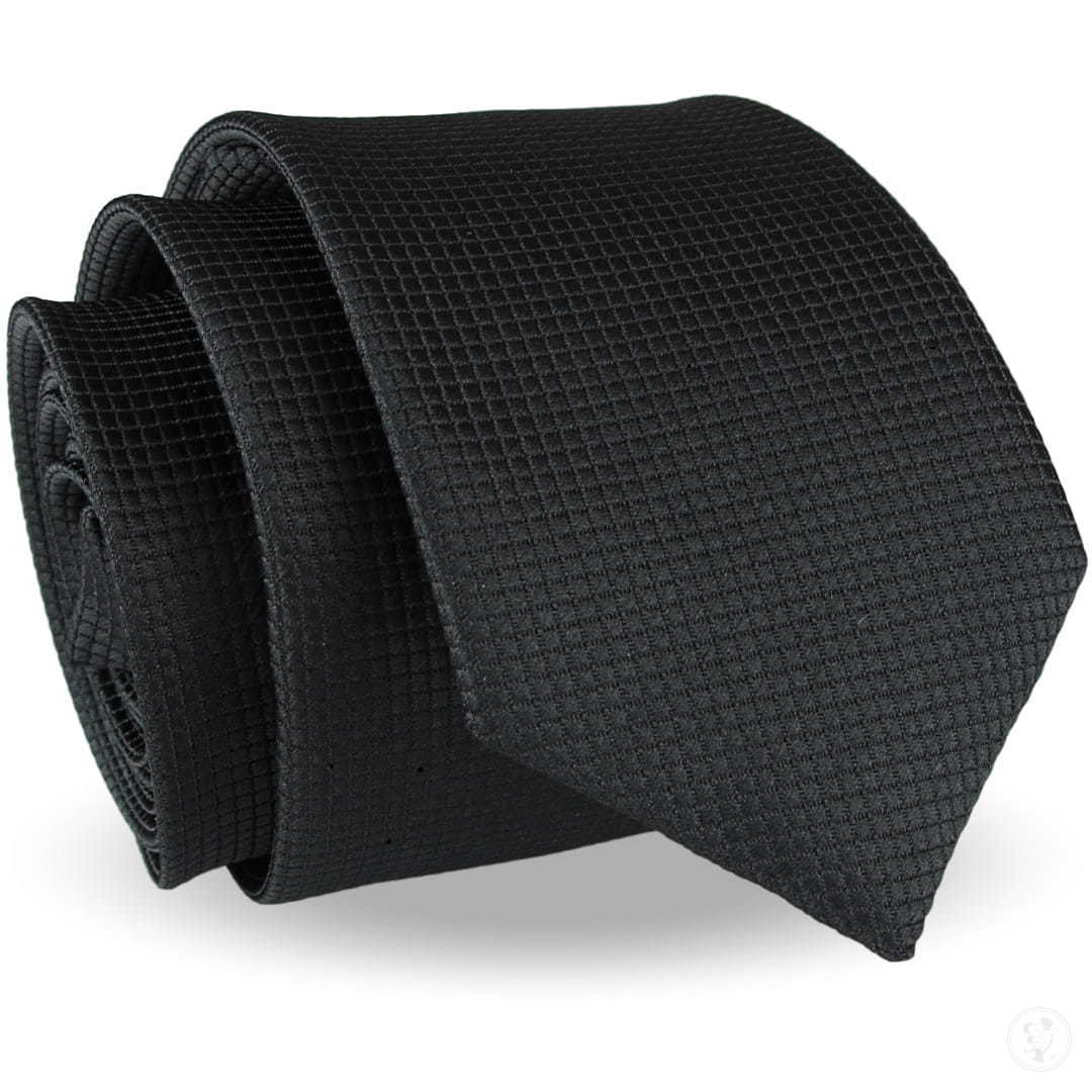 Krawat Męski Elegancki czarny w delikatną kratkę wąski śledzik G205 - zdjęcie 1