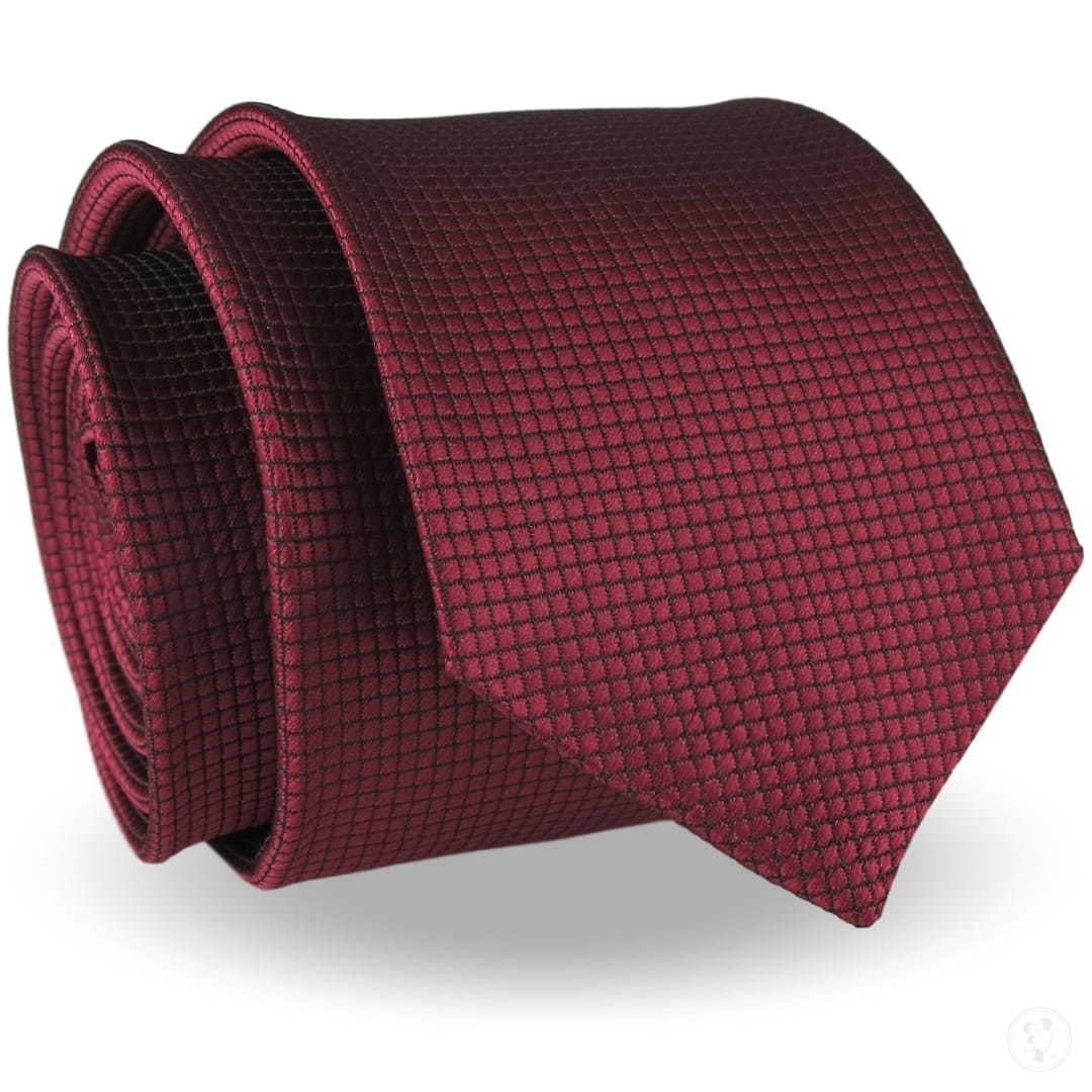 Krawat Męski Elegancki Modny bordowy w delikatną kratkę wąski śledzik G210 - zdjęcie 1