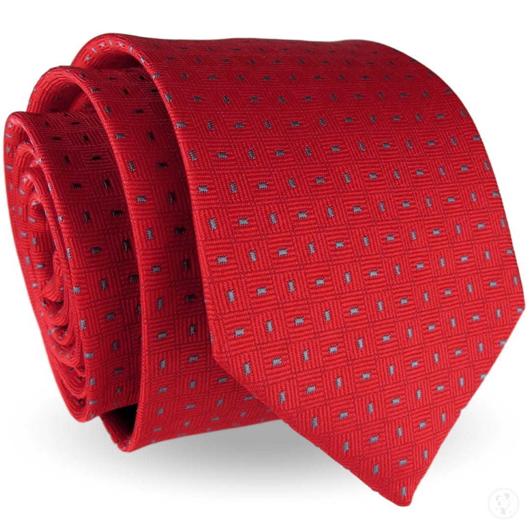 Krawat Męski Elegancki Modny klasyczny szeroki czerwony we wzory G234 - zdjęcie 1