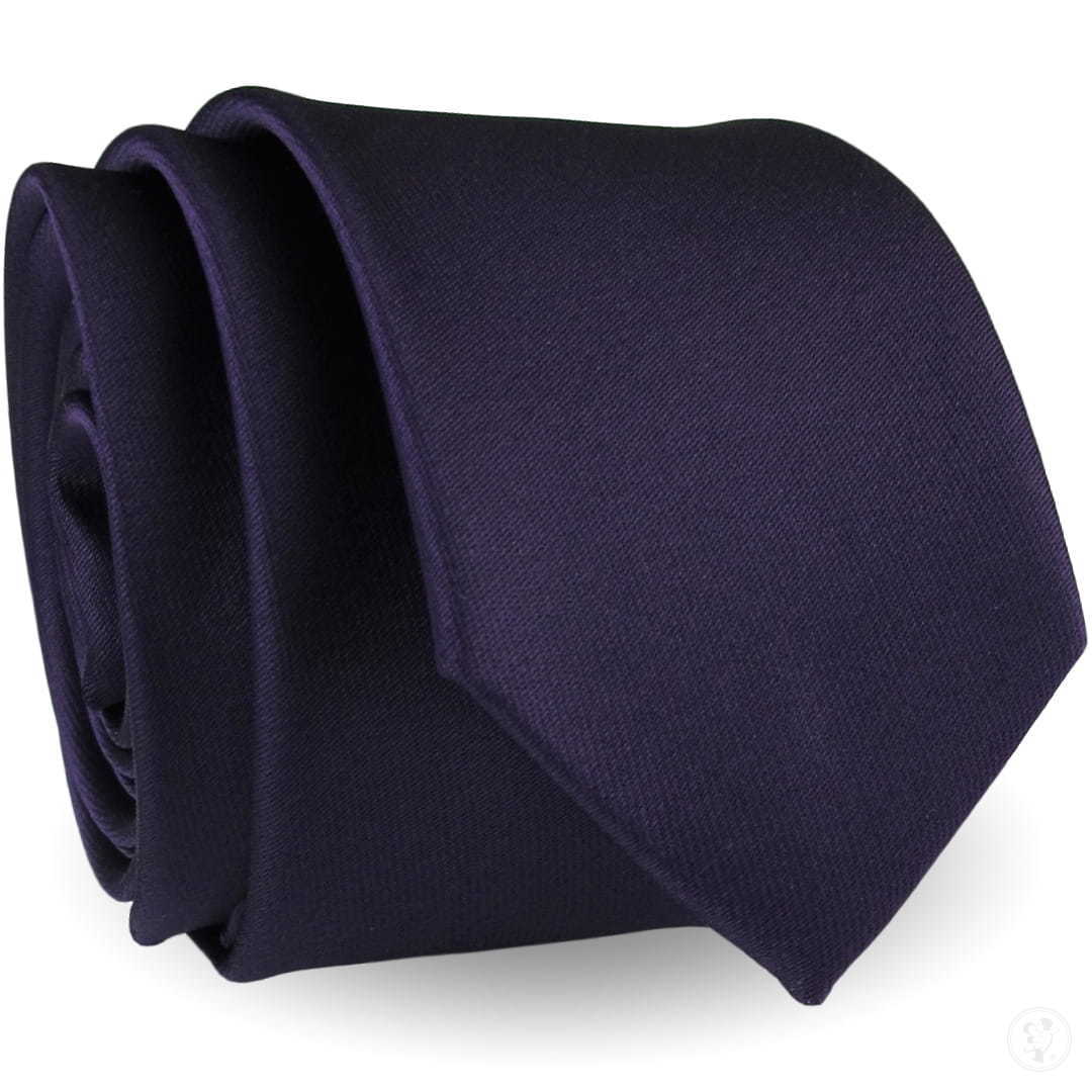 Krawat Męski Elegancki Modny Śledź wąski gładki ciemny fiolet śliwka G280 - zdjęcie 1