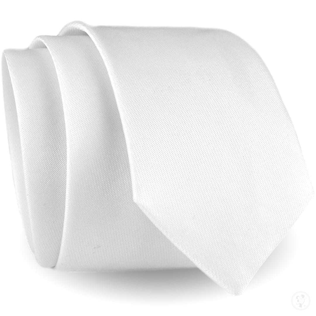 Krawat Męski Elegancki Modny Śledź wąski gładki biały G286 - zdjęcie 1