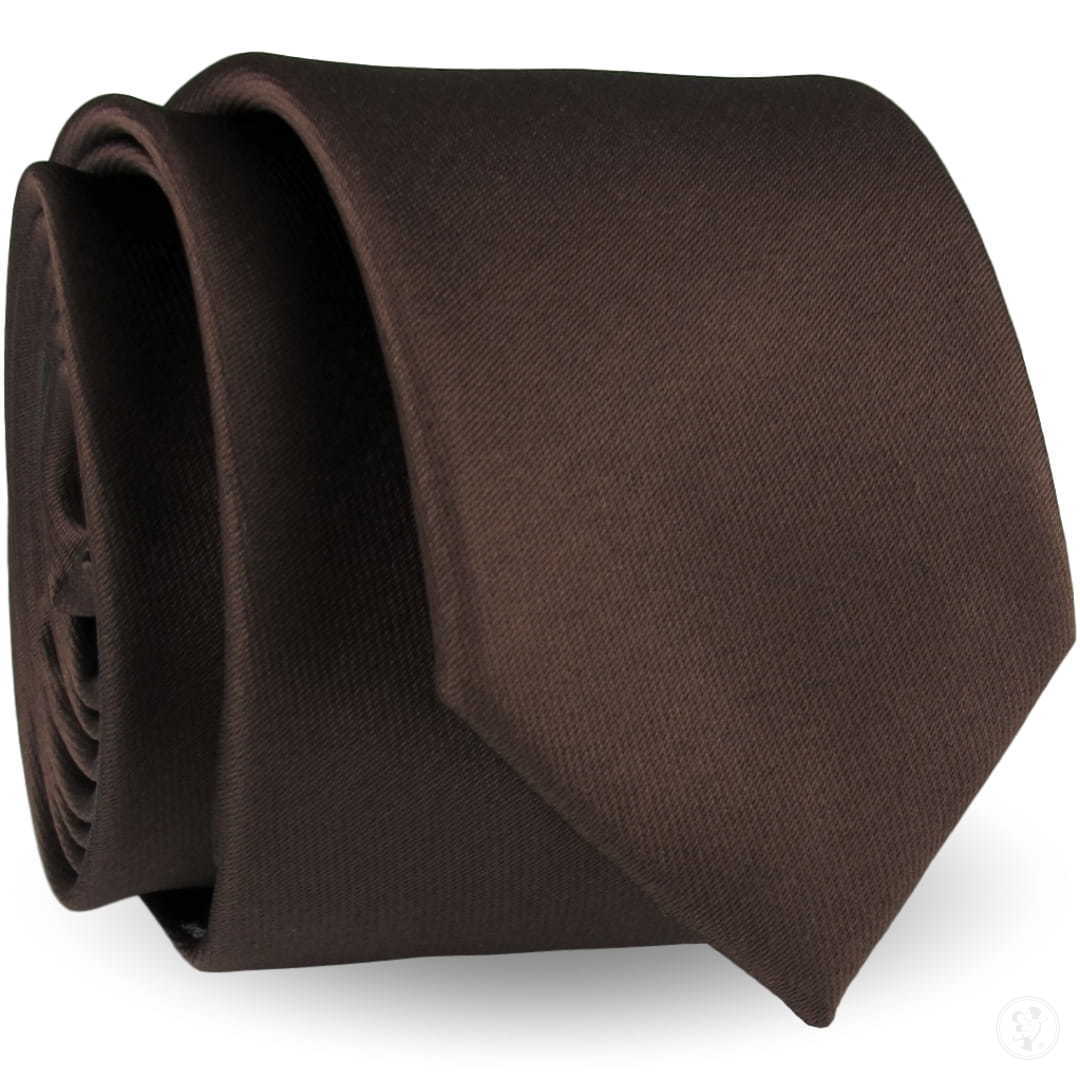 Krawat Męski Elegancki Modny Śledź wąski gładki brązowy czekoladowy G289 - zdjęcie 1