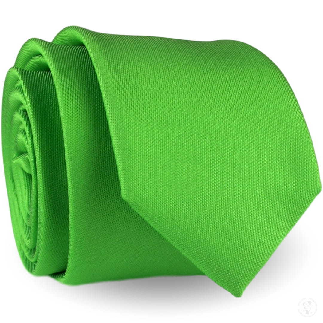 Krawat Męski Elegancki Modny Śledź wąski gładki zielony seledynowy limonkowy G292 - zdjęcie 1