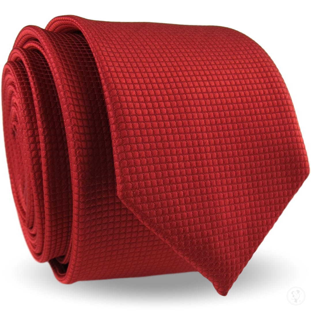 Krawat Męski Elegancki Modny Klasyczny szeroki czerwony w delikatną kratkę G335 - zdjęcie 1