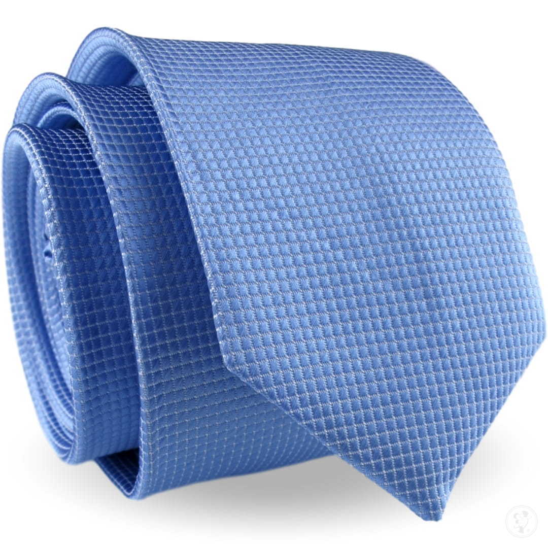 Krawat Męski Elegancki Modny Śledź wąski błękitny jasny niebieski w delikatną kratkę G342 - zdjęcie 1