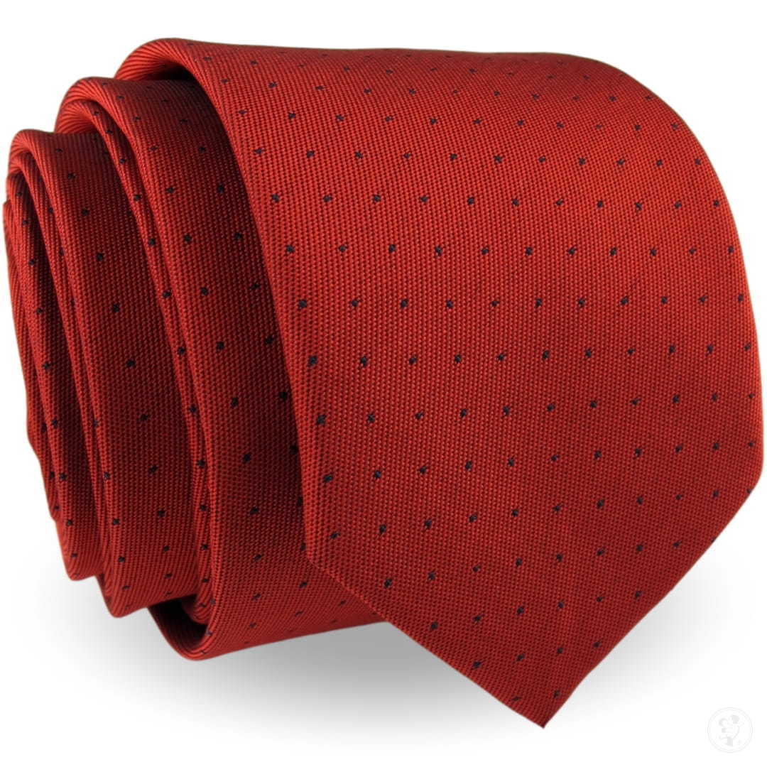 Krawat Męski Elegancki Modny Śledź wąski czerwony w kropki G594 - zdjęcie 1