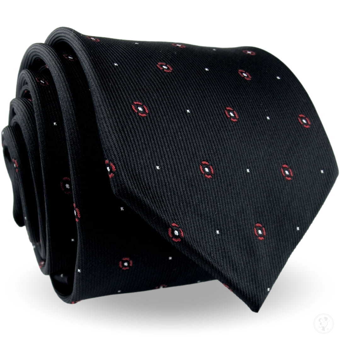 Krawat Męski Elegancki Modny Klasyczny szeroki czarny w kropki kółka G603 - zdjęcie 1