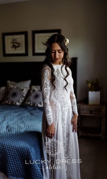 Koronkowa suknia ślubna boho chai // Halina - zdjęcie 1