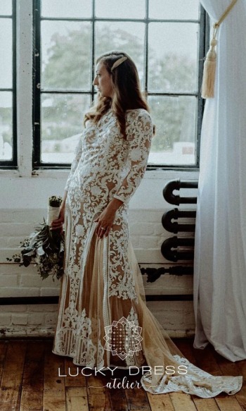 Koronkowa suknia ślubna boho nude // JESSICA - zdjęcie 1