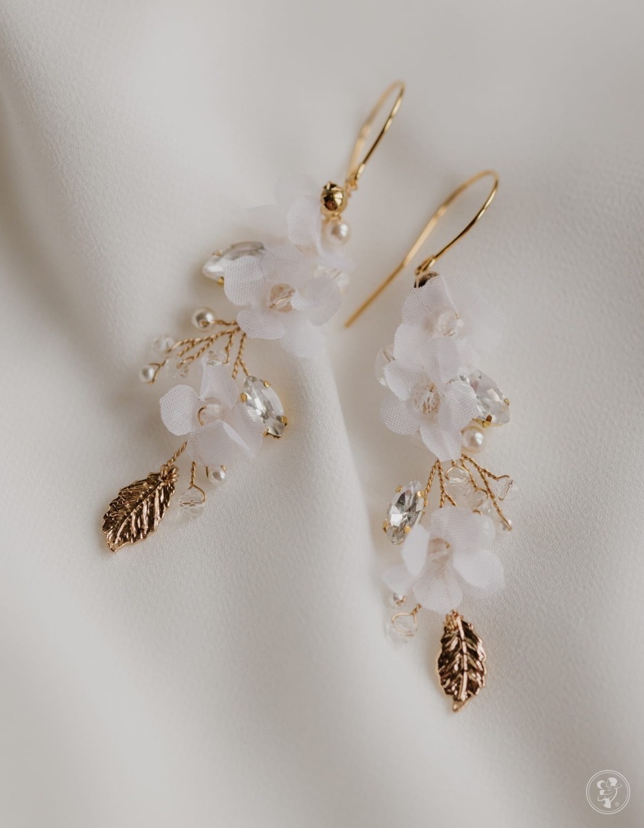 Sofia - kolczyki z gałązkami z perłami i jedwabnymi kwiatkami - zdjęcie 1