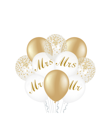 Balony na ślub wesele 12 cali złote z konfetti 10szt - zdjęcie 1