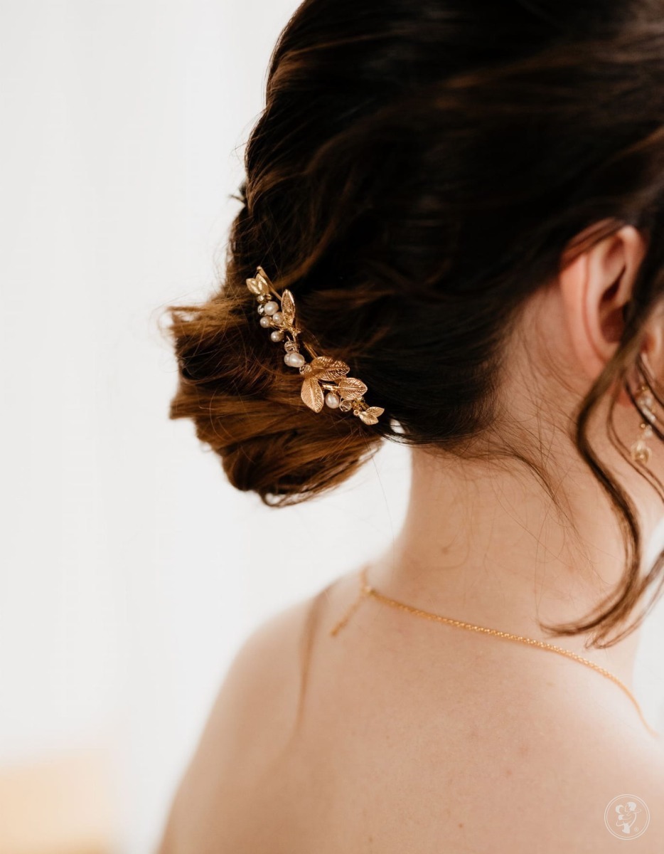 Poli - elegancka spinka do włosów z gałązkami, kryształkami i perłami - zdjęcie 1