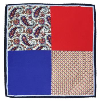 Niebiesko-Czerwona Elegancka Poszetka Męska -ALTIES- 34x34 cm, Wzór Poczwórny, Paisley - zdjęcie 1