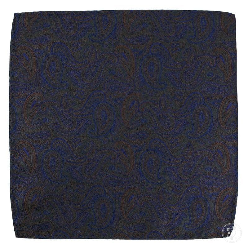 Elegancka Poszetka Męska - Alties - Wzór Paisley, Granatowo-Brązowa - zdjęcie 1