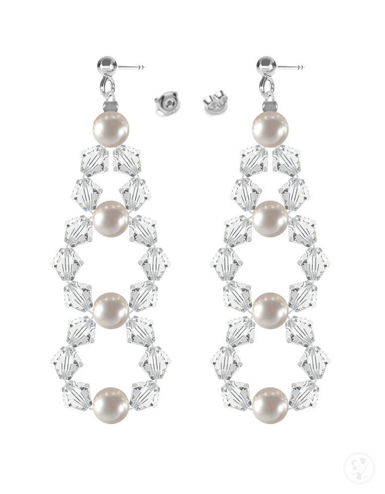 Kolczyki ślubne z perłami kryształami srebro - zdjęcie 1
