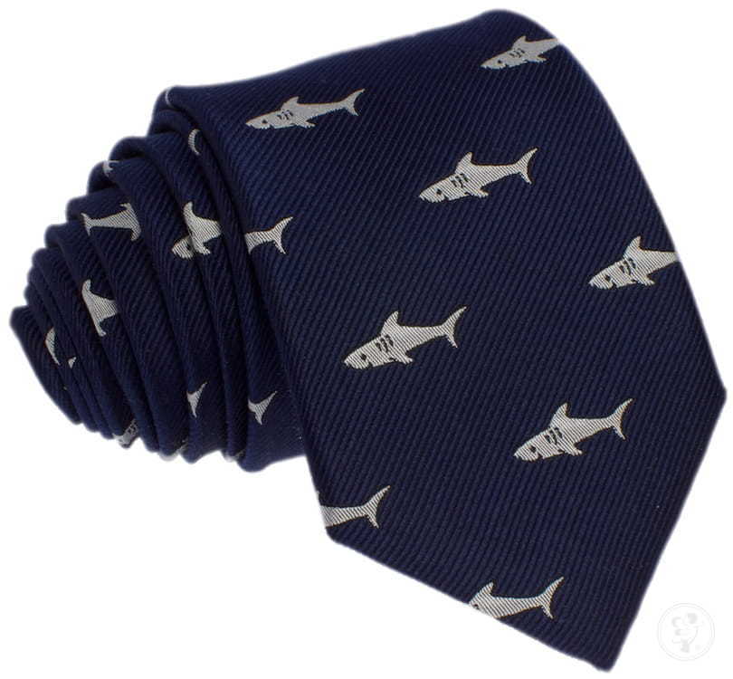 Krawat jedwabny - rekiny - zdjęcie 1