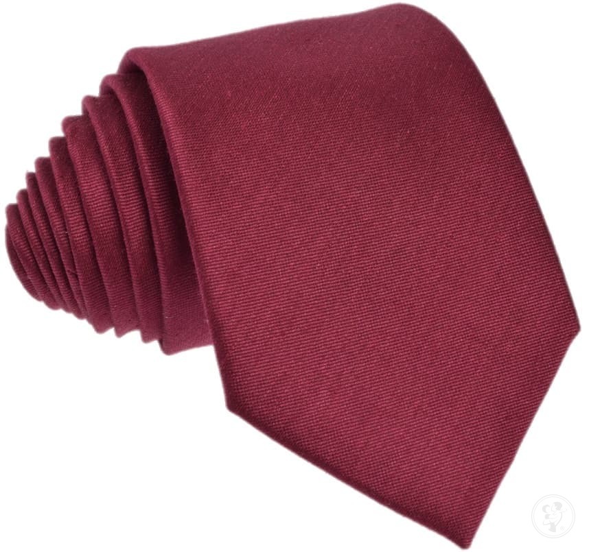 Krawat jedwabno - lniany jednolity bordowy - zdjęcie 1