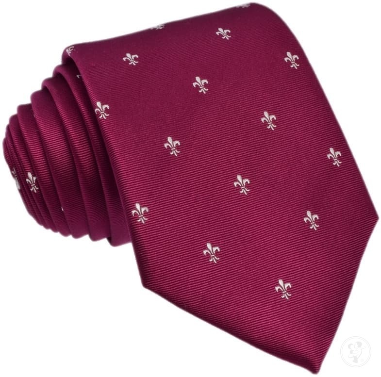 Krawat jedwabny - lilia (Fleur de lis) bordowy - zdjęcie 1