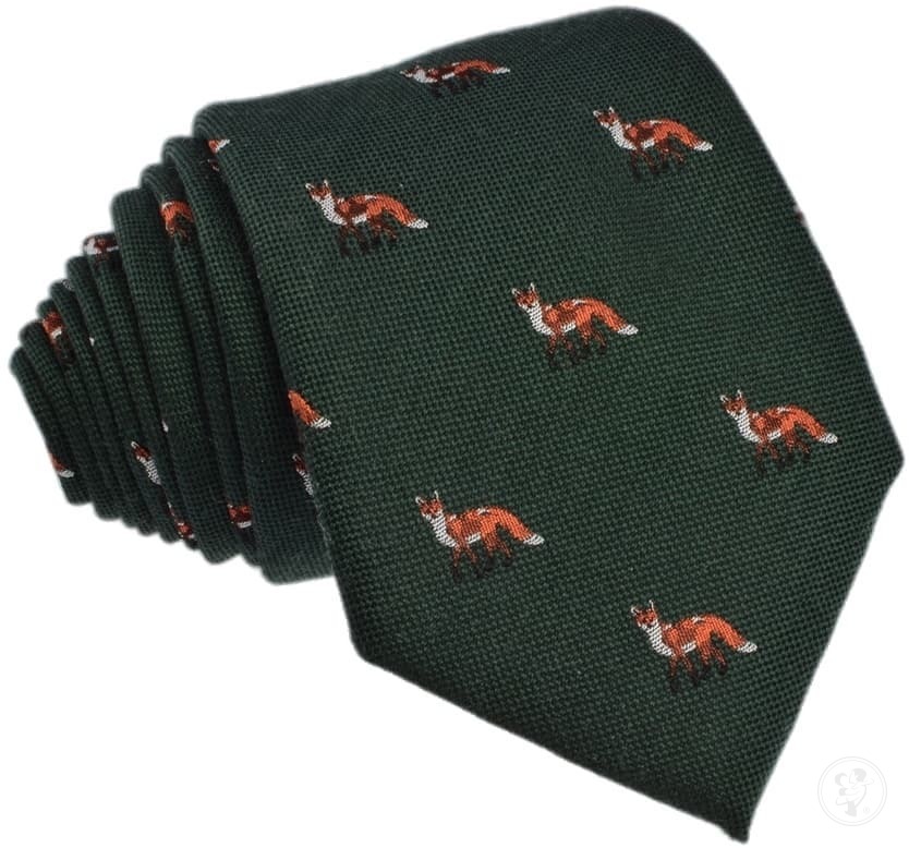 Krawat jedwabno-wełniany - lisy (zieleń) - zdjęcie 1