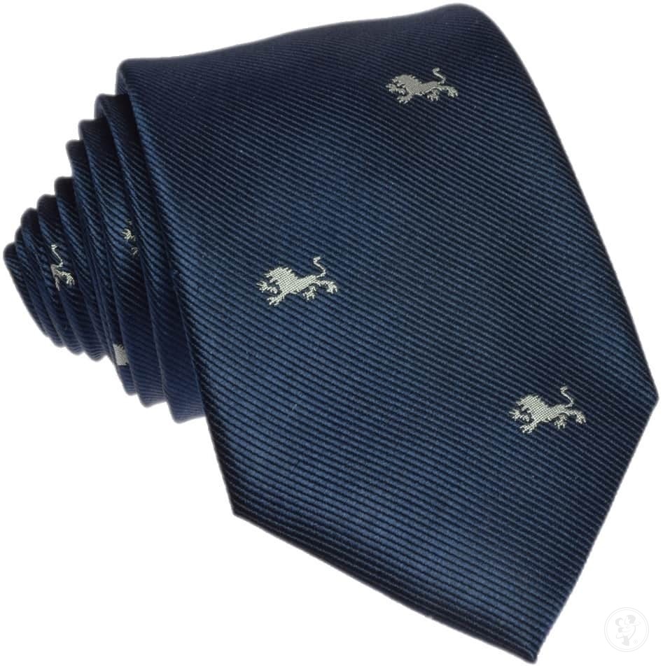 Krawat jedwabny - lew (granatowy) - zdjęcie 1