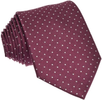 Krawat jedwabno - wełniany bordowy w kropki - zdjęcie 1