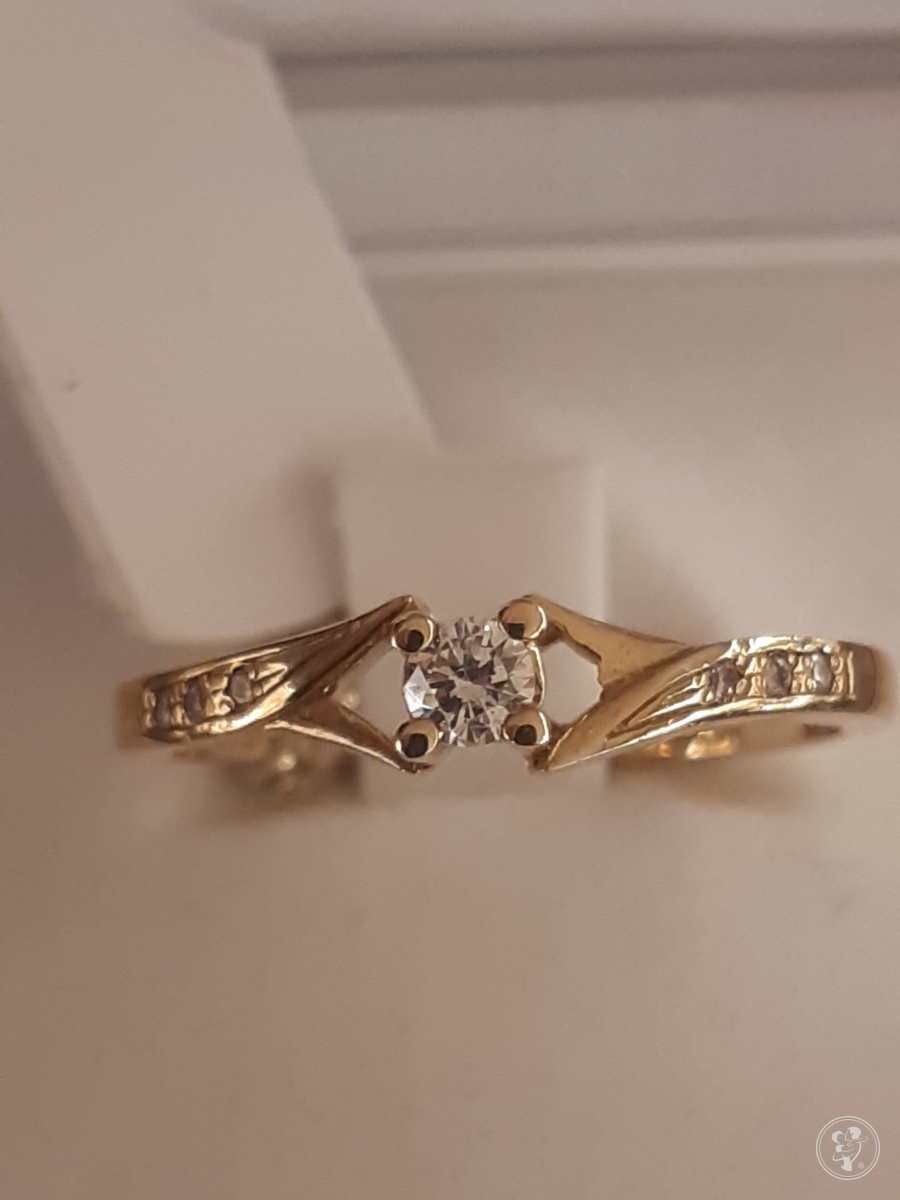 Fantazyjny pierścionek zaręczynowy z brylantem, złoto 14 ct, - zdjęcie 1