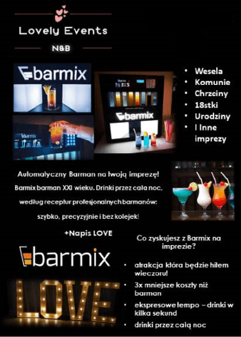 Barmix + napis LOVE GRATIS!, Barman na wesele Wieruszów