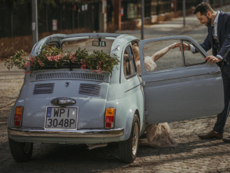 Celestina - błękitny Fiat 500 cabrio na wynajem,  Warszawa