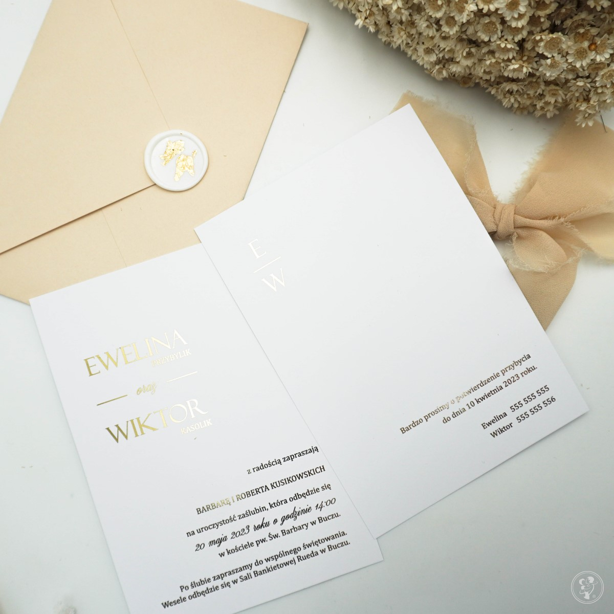 Zaproszenia złocone – minimalistyczne EW – wzór 48 - zdjęcie 1