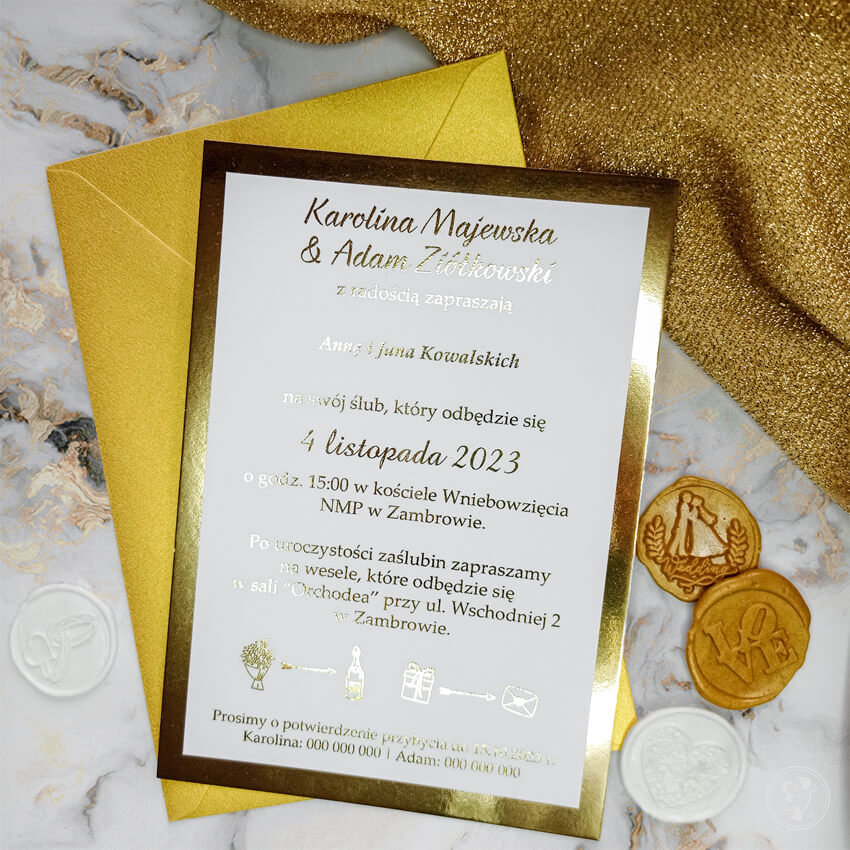 MIRROR – złote zaproszenia ślubne glamour - zdjęcie 1