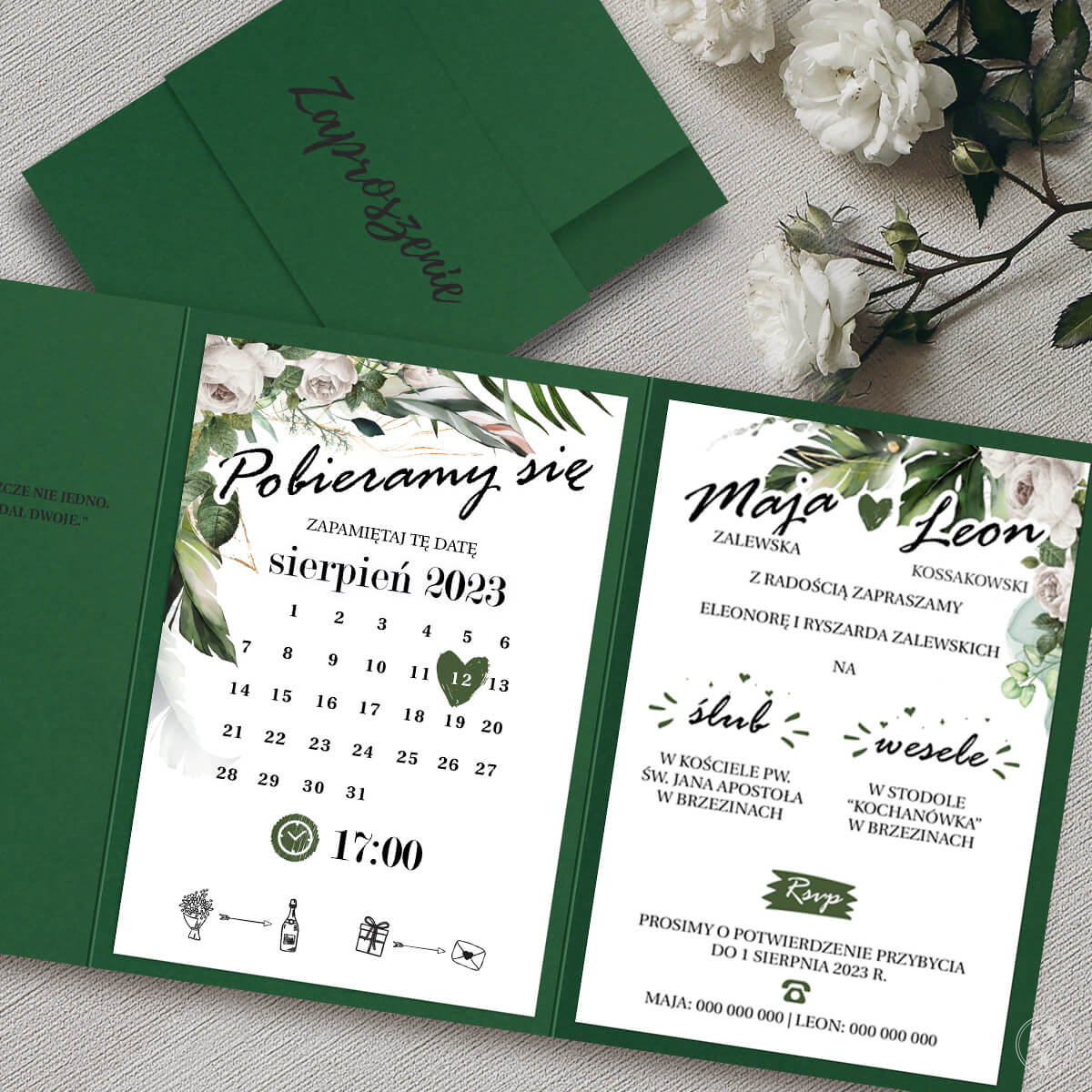 Folderowe zaproszenia ślubne Greenery - zdjęcie 1