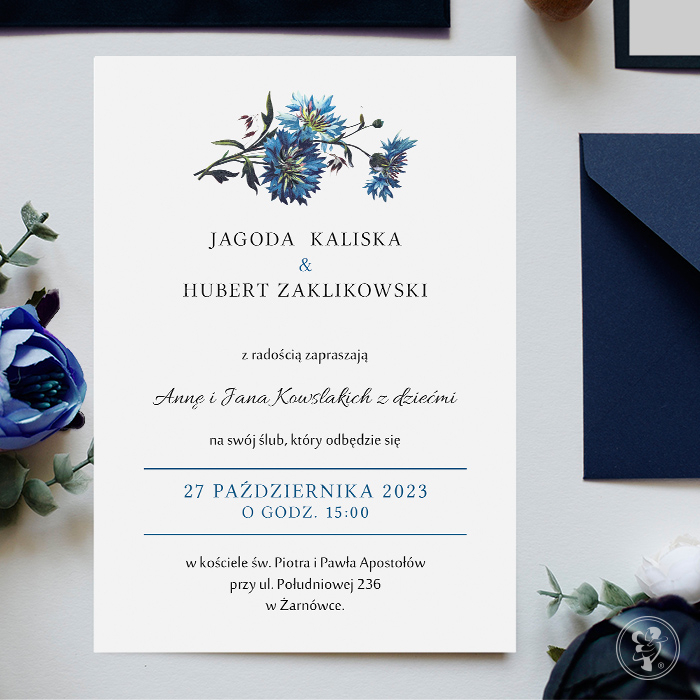 Błękitne Chabry - jednokartkowe zaproszenie ślubne - zdjęcie 1
