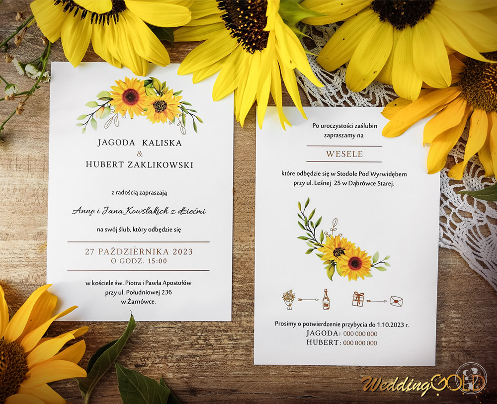 Słoneczniki - jednokartkowe zaproszenie ślubne - zdjęcie 1