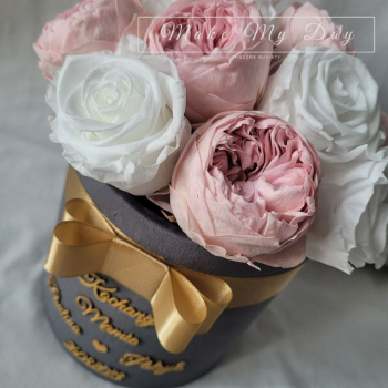 Flower Box ze stabilizowanych piwonii i róż - trwałość DWA LATA - zdjęcie 1