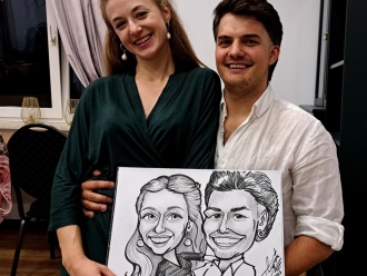 Rysowanie karykatur na żywo podczas imprezy weselnej  ślubu karykatury | Artysta Lublin, lubelskie