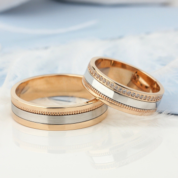 Dwukolorowe złote obrączki ślubne z diamentami - zdjęcie 1