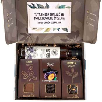 Pudełko prezentowe zestaw prezent z herbatą kawą śliwki w czekoladzie syrop - zdjęcie 1
