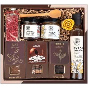 Kosz prezentowy zestaw kawa herbata syrop konfitury czekolada w pudełku box - zdjęcie 1
