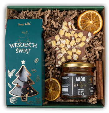 Prezent świąteczny zestaw w pudełku na mikołaja herbata miód czekolada gwiazda - zdjęcie 1
